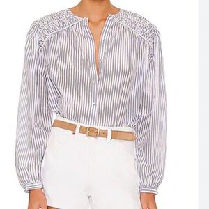 Magali Pascal Collarless Cotton Silk Daisy Shirt